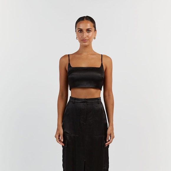 DISSH Charli Black Satin Crop Top - Picture 3 of 9
